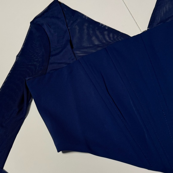 Navy Blue Corset Crop Top Long Sleeve - Picture 6 of 11